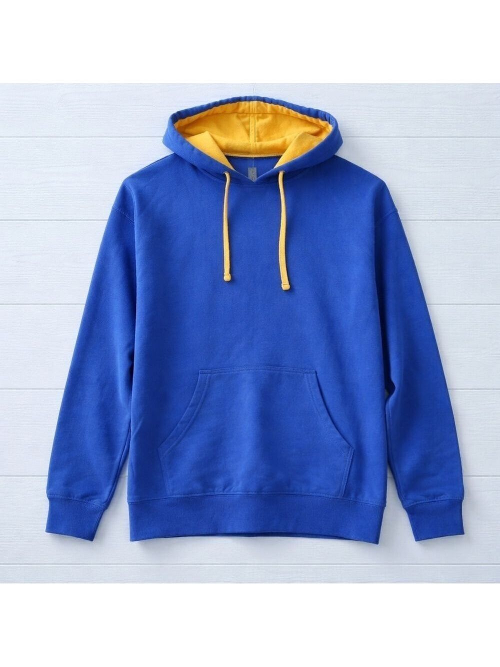 Next Level Apparel Hoodie Mens Large Blue Yellow Pullover Sweatshirt Casual
